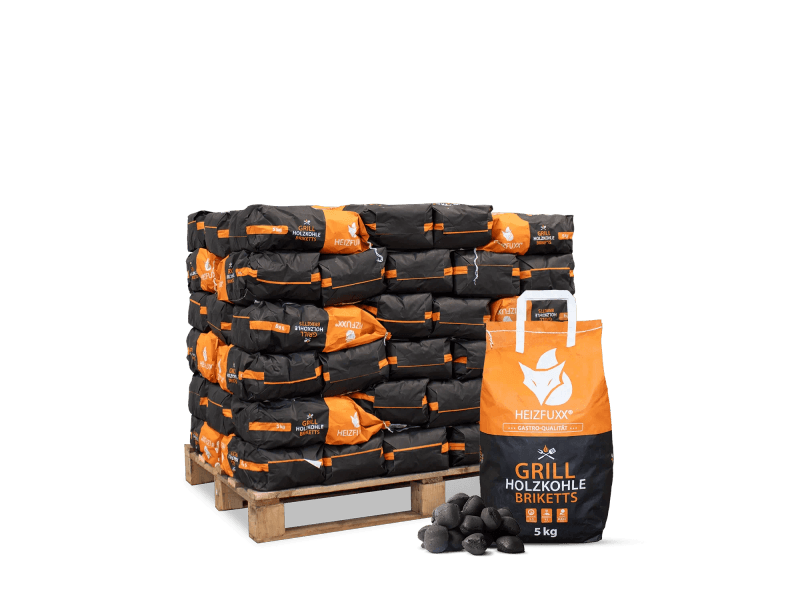 Heizfuxx briquetes de carvão vegetal – 60 sacos de 5 kg – palete 300 kg