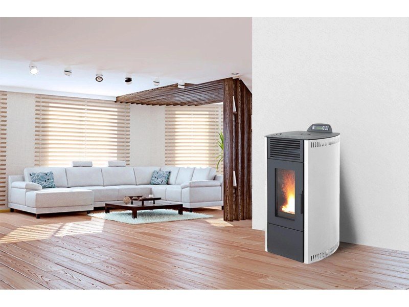 Rowi salamandra a pellets em aço branca 7,7 kW