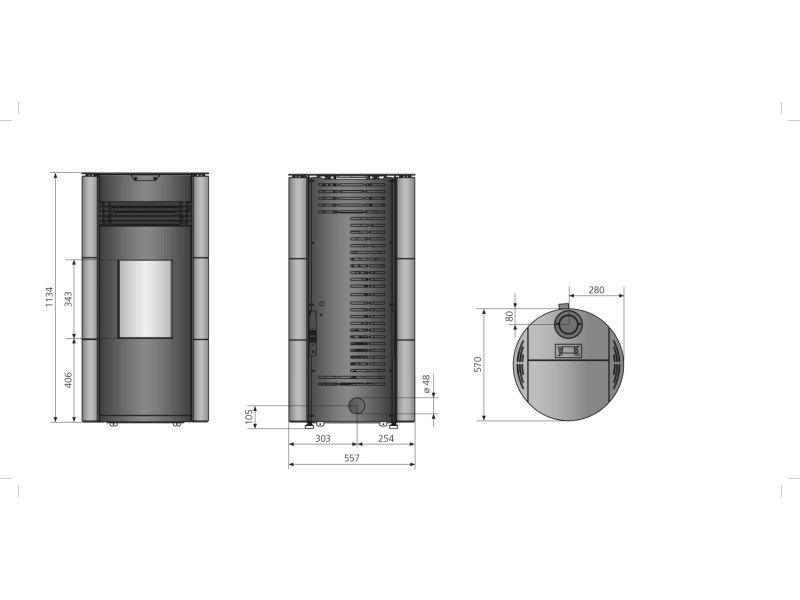 Justus Norta salamandra a pellets em aço preta 8 kW com controlo automático