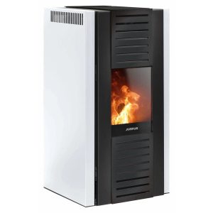 Justus Sirkos 2.0 salamandra a pellets em aço branco-seda 6 kW com controlo automático