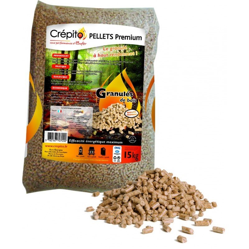 Crépito pellets de madeira – meia palete 33 sacos de 15 kg – 495 kg – 100 % madeira de coníferas