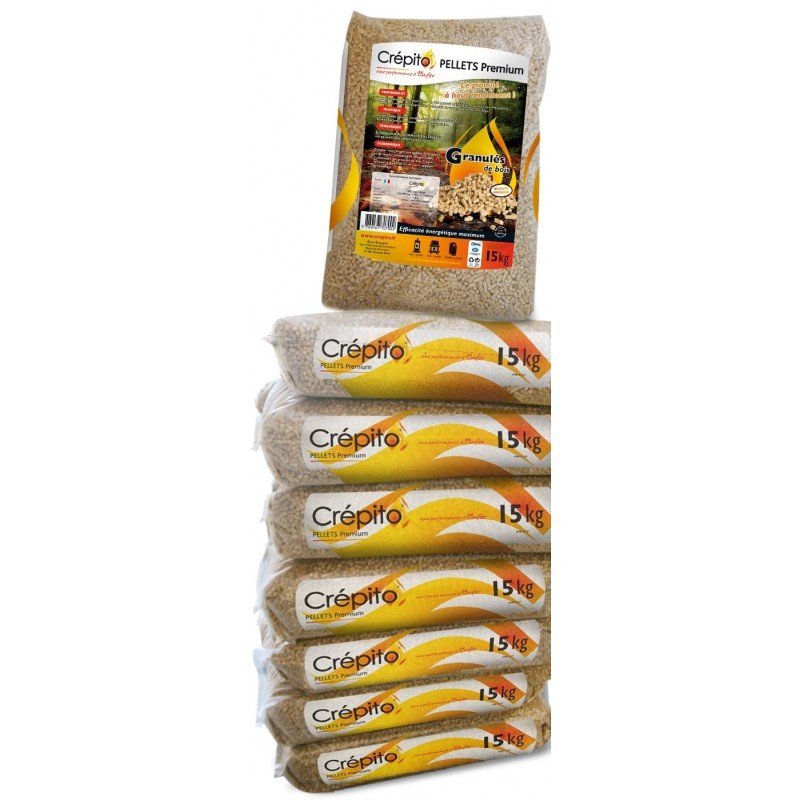 Crépito pellets de madeira – meia palete 33 sacos de 15 kg – 495 kg – 100 % madeira de coníferas